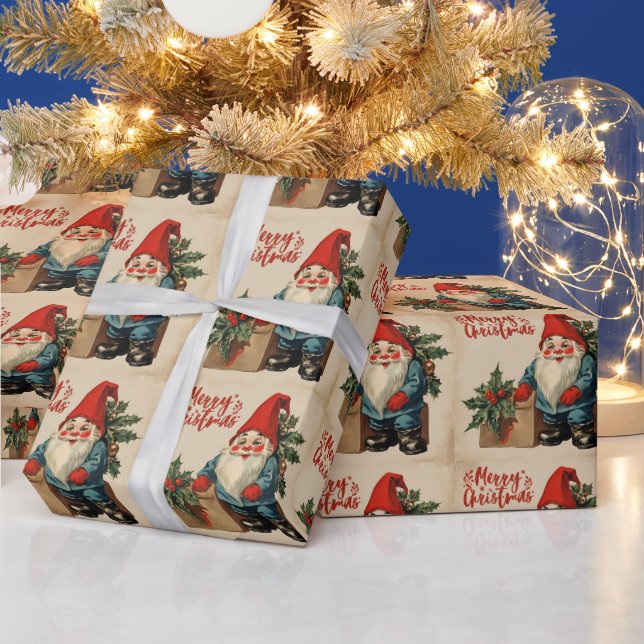 Merry Christmas Vintage Gnome  Wrapping Paper (Holidays)