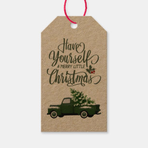 Merry Christmas Vintage Green Truck Gift Tags