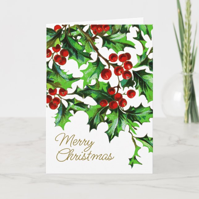 Merry Christmas Vintage Holly Berries with Message Card (Front)