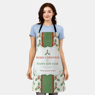 Merry Christmas Vintage Holly Berry Apron