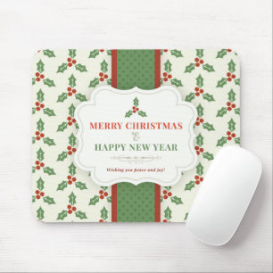 Merry Christmas Vintage Holly Berry Mouse Mat