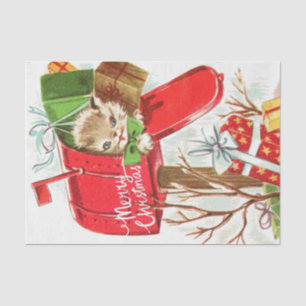 Merry Christmas Vintage Kitten in the Mailbox  Tissue Paper