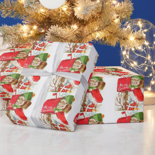 Merry Christmas Vintage Kitten in the Mailbox  Wrapping Paper
