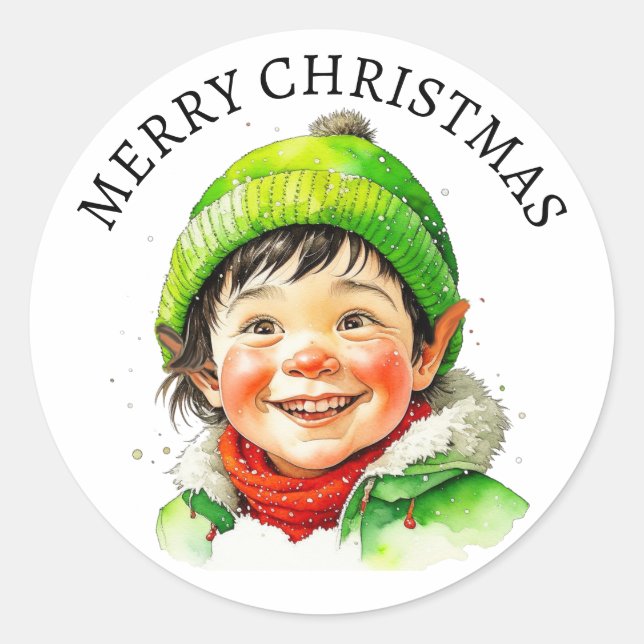 Merry Christmas | Vintage Little Boy Classic Round Sticker (Front)