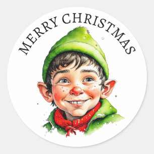 Merry Christmas   Vintage Little Boy Elf Classic Round Sticker