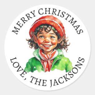 Merry Christmas   Vintage Little Elf Classic Round Sticker