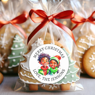Merry Christmas   Vintage Little Elf Personalised Classic Round Sticker