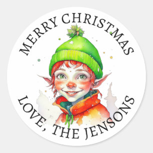 Merry Christmas   Vintage Little Elf Personalised Classic Round Sticker
