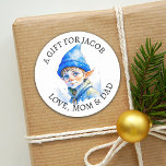 Merry Christmas | Vintage Little Elf To and From Classic Round Sticker<br><div class="desc">Personalised adorable little Caucasian vintage elf in blue winter hat. Cute vintage style retro stickers to give you a nostalgic feeling.   A gift for personalised to and from gift tags.</div>