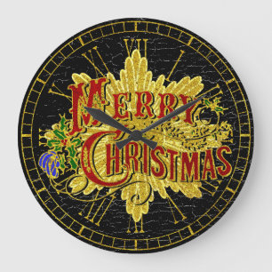 Merry Christmas Vintage Look Large Clock