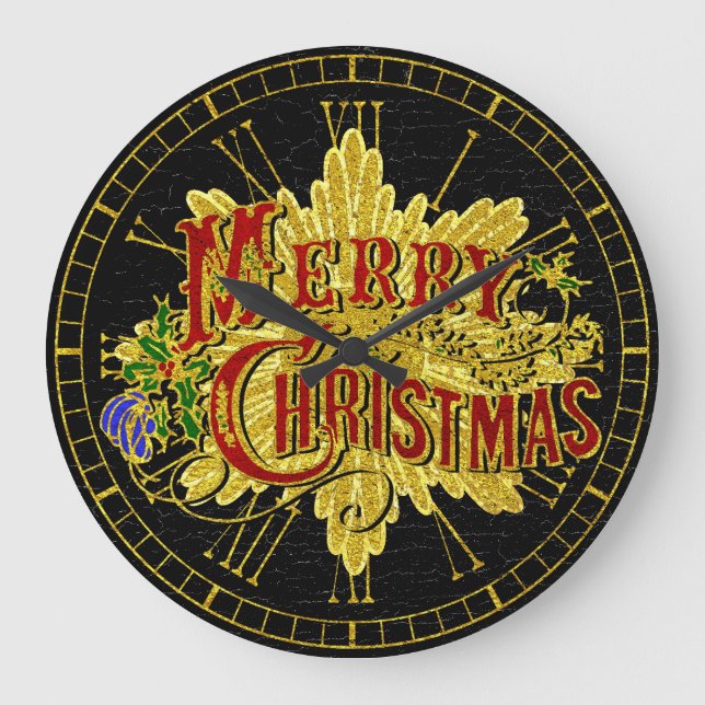 Merry Christmas Vintage Look Large Clock (Front)