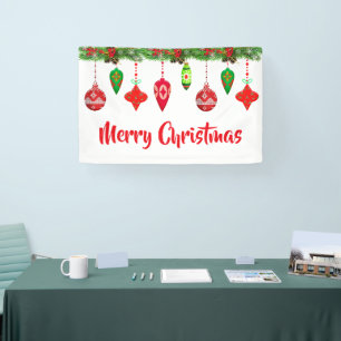 Merry Christmas Vintage Ornaments Party Banner