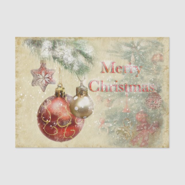 "Merry Christmas" Vintage Ornaments Tissue Paper (Front)