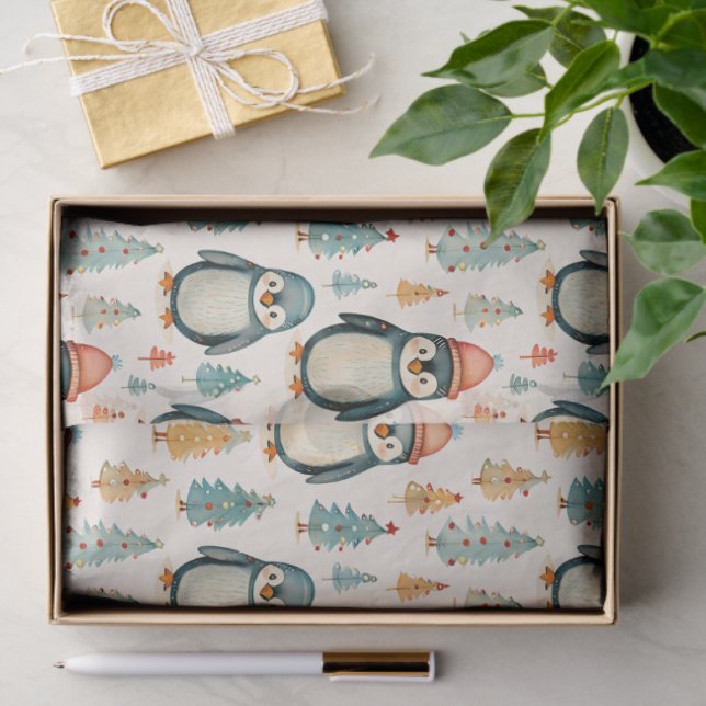 Merry Christmas  | Vintage Penguins Christmas Tissue Paper (Gift)