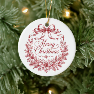 Merry Christmas Vintage Personalised Ceramic Tree Decoration