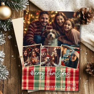 Merry Christmas vintage plaid custom photo card