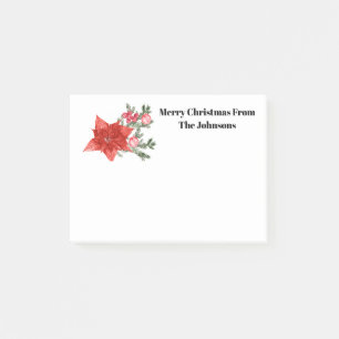Merry Christmas Vintage Poinsettia Watercolor Post-it Notes