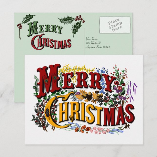 Merry Christmas Vintage Postcard (Front/Back)