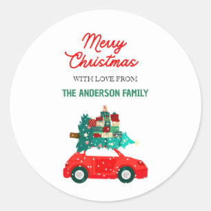 Merry Christmas Vintage Red Car Personalised Classic Round Sticker