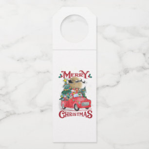Merry Christmas Vintage Red Santa Truck Bottle Tag