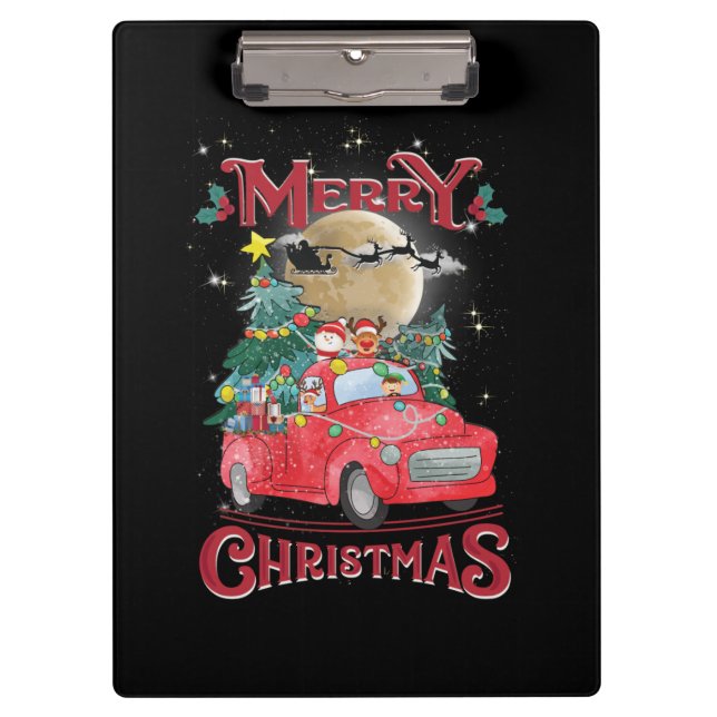 Merry Christmas Vintage Red Santa Truck Clipboard (Front)