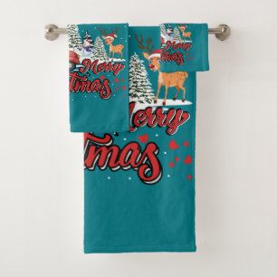 Merry Christmas Vintage Red Santa Truck Gifts Bath Towel Set