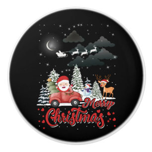 Merry Christmas Vintage Red Santa Truck Gifts Ceramic Knob
