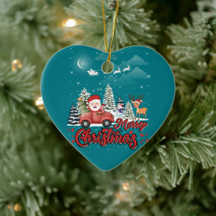 Merry Christmas Vintage Red Santa Truck Gifts Ceramic Tree Decoration