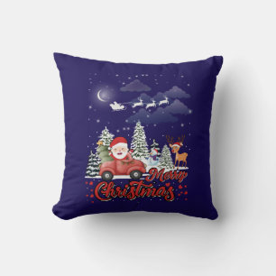 Merry Christmas Vintage Red Santa Truck Gifts Cushion