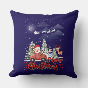 Merry Christmas Vintage Red Santa Truck Gifts Cushion