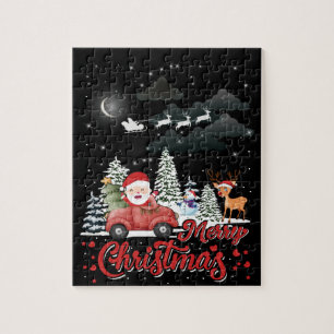 Merry Christmas Vintage Red Santa Truck Gifts Jigsaw Puzzle