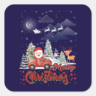 Merry Christmas Vintage Red Santa Truck Gifts Square Sticker