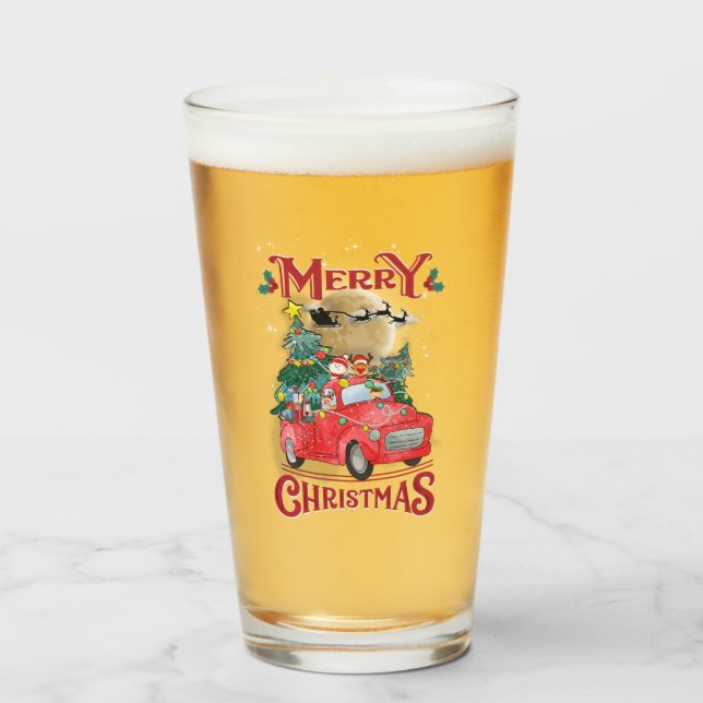 Merry Christmas Vintage Red Santa Truck Glass (Front Filled)
