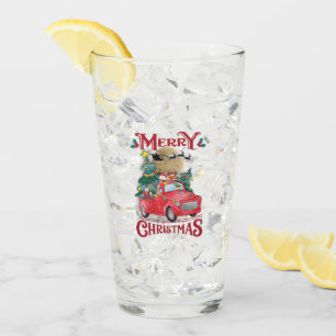 Merry Christmas Vintage Red Santa Truck Glass