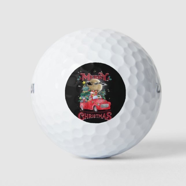 Merry Christmas Vintage Red Santa Truck Golf Balls (Front)