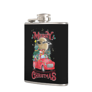 Merry Christmas Vintage Red Santa Truck Hip Flask