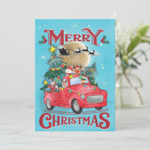 Merry Christmas Vintage Red Santa Truck Holiday Card