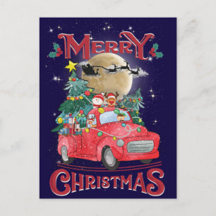 Merry Christmas Vintage Red Santa Truck Holiday Postcard