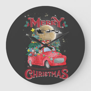 Merry Christmas Vintage Red Santa Truck Large Clock