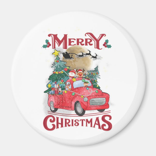 Merry Christmas Vintage Red Santa Truck Magnet (Front)