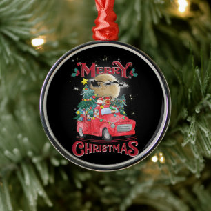 Merry Christmas Vintage Red Santa Truck Metal Tree Decoration