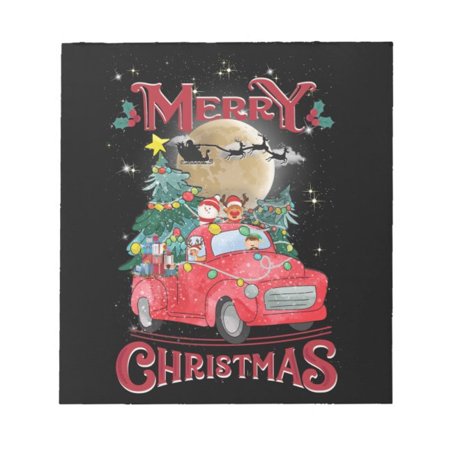 Merry Christmas Vintage Red Santa Truck Notepad (Front)
