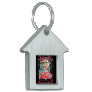 Merry Christmas Vintage Red Santa Truck Pet ID Tag