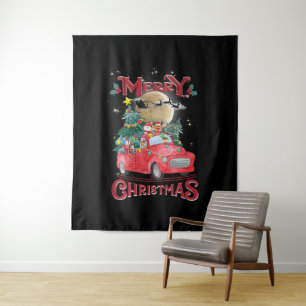 Merry Christmas Vintage Red Santa Truck Tapestry