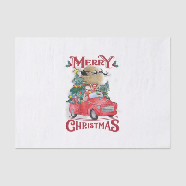 Merry Christmas Vintage Red Santa Truck Tissue Paper (Front)
