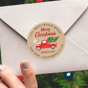 Merry Christmas Vintage Red Truck Address Seal