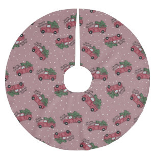 Merry Christmas Vintage Red Truck Brushed Polyester Tree Skirt