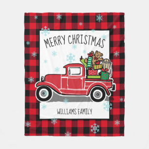 Merry Christmas Vintage Red Truck Gifts Name Fleece Blanket