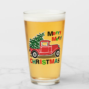 Merry Christmas Vintage Red Truck Glass