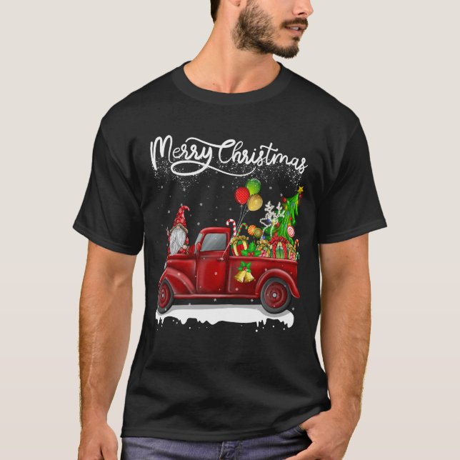 Merry Christmas Vintage Red Truck Gnomes T-Shirt (Front)